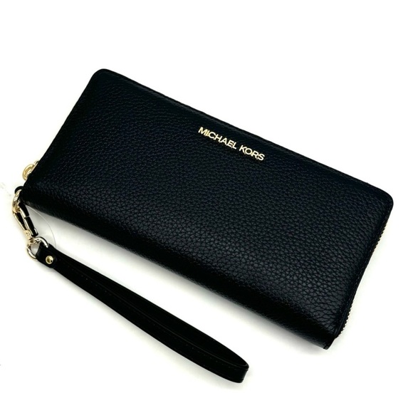 Michael Kors Large Continental Wallet Wristlet Black/Gold - Picture 6 of 10